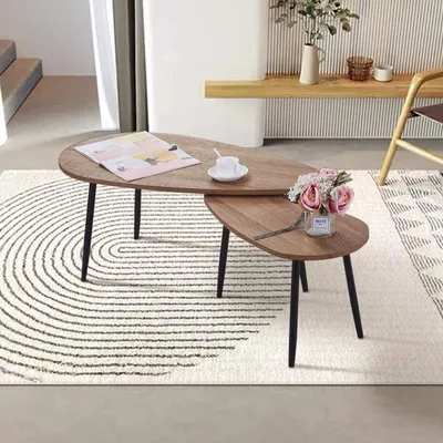 Productafbeelding van GOLDFAN Set van 2 ronde salontafels, modern design, houten woonkamertafels, set van bijzettafels, woonkamer, houten tafel, ovaal, bruin