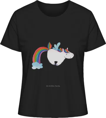 Produktbild von Mr. & Mrs. Panda Damen T-Shirt Kurzarm Einhorn Fliegendes Pferd Größe S - Schwarz - Geschenk, Shirt Mit Print, Glitzer, Spielen, baumwollshirt, Unicorn, Damenshirt