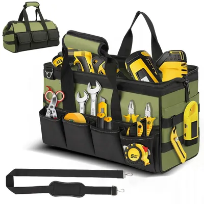 Image de Pochette d'outils professionnelle pour électriciens - Sac robuste avec 22 compartiments, dimensions : 40 x 20 x 24 cm