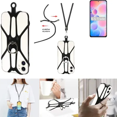Produktbild von K-S-Trade 3in1 Handykette Handyband Handykordel Halsband Smartphone-Ring Handy-Ring kompatibel mit UMIDIGI A9 Max Fingerhalterung Handyring