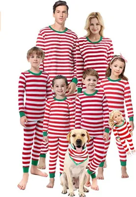 Produktbild von Passender Familien-Weihnachtspyjama Langer gestreifter Pyjama Herren Damen Jungen Mädchen Pyjama Casual Set mit Weihnachten,11-12Years