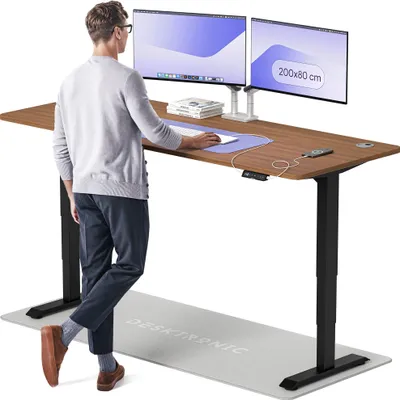Produktbild von Desktronic HomePro Elektrisch höhenverstellbarer Schreibtisch 200x80cm Schwarz/Walnuss mit Memory-Funktion, Anti-Kollisions Technologie, USB-A und USB-C-Ladeanschlüssen
