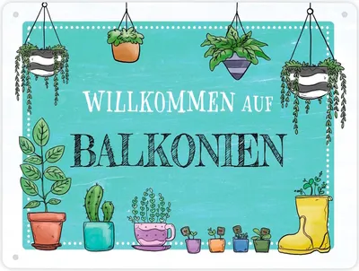 Produktbild von Willkommen auf Balkonien Metallschild XL in 21x28 cm in türkis