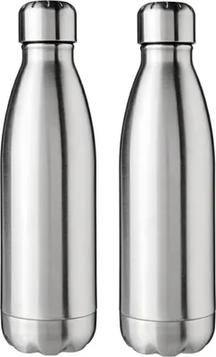 Produktbild von 2er-Pack – Edelstahl-Vakuum-Trinkflasche – Thermosflasche – 510 ml – doppelwandig – heiß & kalt – auslaufsicher – Silbe