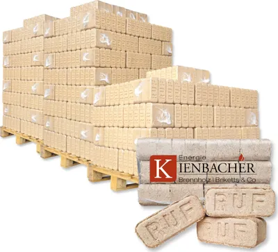 Produktbild von 2500 kg RUF Briketts Hartholzbriketts aus Buche und/oder Eiche | 250 x 10 kg Holzbrikett auf Palette | Energie Kienbacher®