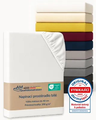 Obrázek produktu pro AM Qualitätsmatratzen | Prémiové prosteradlo 280x200 cm | Bavlna (200 g/m2) v bílé barve | Vyrobeno v Nemecku | Prosteradlo s certifikátem OEKO TEX | Jersey prosteradlo | Prosteradla | Bavlna |280 x 200 cm