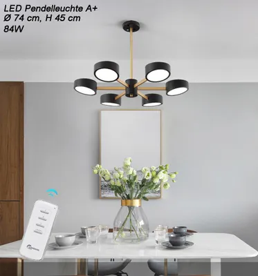 Produktbild von LED Deckenleuchte 9013D-6-B Schwarz  mit Fernbedienung Lichtfarbe einstellbar Acryl-Schirm A+ LED Wohnzimmerleuchte