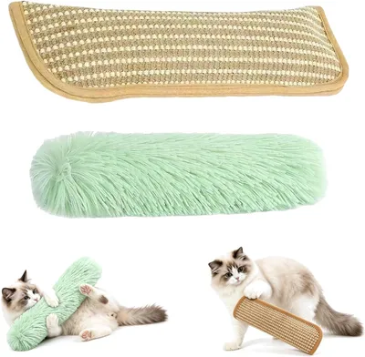 Productafbeelding van Kattenkussens van sisal en pluche, 2 stuks, met kattenkruid, voor katten