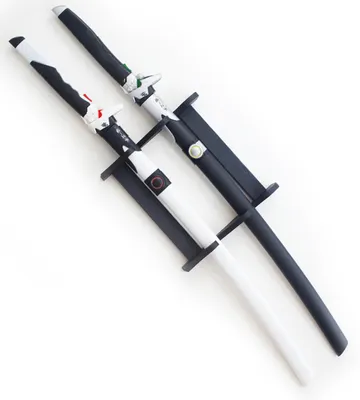Produktbild von Pack 2 Holzschwerter Klinge aus Holz Overwatch Katana Sabre + Halterung