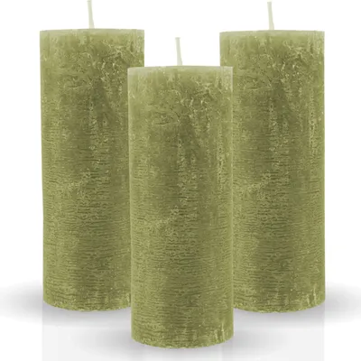 Produktbild von Rustikale Stumpenkerze 3er-Pack "Olive" vers. Farben/Größen - lange Brenndauer Antik Kerze, Duftfreie Altarkerze - Dekokerze, Adventskerze