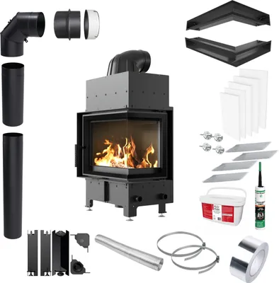 Immagine prodotto di Camino KRATKI FLOKI S Right 8kW Ø160 Nero Set angolare con presa d'aria