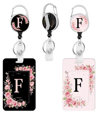 Image de Lot de 2 porte-badges avec les lettres A et Z, cordon amovible et clip extensible, robustes pour le bureau et l'école, porte-badge extensible avec anneau pour clés. (F)