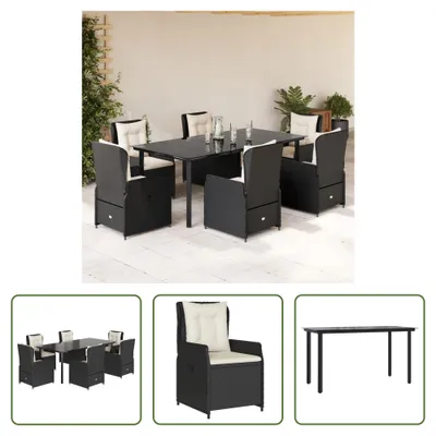 Produktbild von The Living Store 7-tlg. Garten-Essgruppe mit Kissen Schwarz Poly Rattan