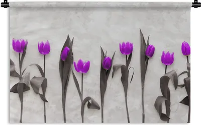 Produktbild von MuchoWow® Wandteppich Wandbehang Blumen - Tulpen - Lila 90x60 cm Tapisserie Dekoration Wandtuch - Wandskulpturen - Bildteppich