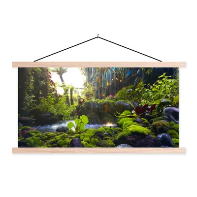 Produktbild von MuchoWow® Textilposter Tropischer Wasserfall 150x75 cm mit holzfarbenen Rahmen - Plakate