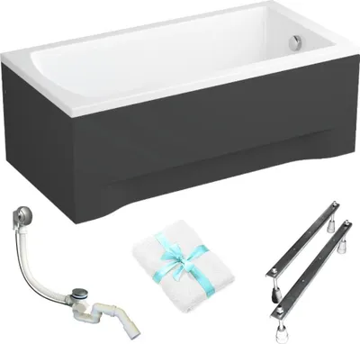 Produktbild von Aqua For You | Polimat Badewanne Classic - 150x70cm - Schwarze Verkleidung - Syphon - Füße