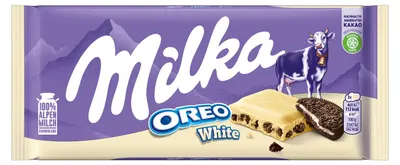 Produktbild von Milka Oreo White, Weiße Schokolade, 100 g, 2347 kJ, 562 kcal, 34 g, 19 g