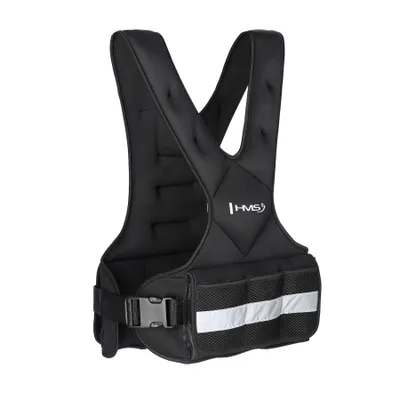 Zdjęcie produktu dla Kamizelka obciążeniowa HMS KOR 9 kg | regulowana kamizelka treningowa z 6 żelaznymi workami z piaskiem | neoprenowa, odblaskowa, do ćwiczeń siłowych i cardio