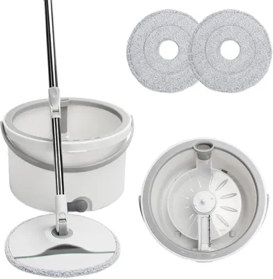 Produktbild von Haushalts Wischmopp Set mit Abwassertrennung, 2 Mikrofaser Wischköpfen,Bodenwischer für effektive Bodenreinigung ohne Kontakt mit Schmutz