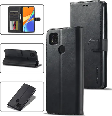 Image de Etui pour Xiaomi Redmi 9C, étui en cuir avec fermeture magnétique et support, étui de protection noir