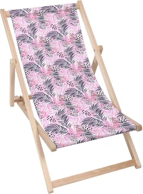 Produktbild von Dreamroots Liegestuhl klappbar Holz bis zu 130 kg, Sonnenliege klappbar mit 3-stufiger Neigungsregulierung der Rückenlehne, Tropical Pink Leaves