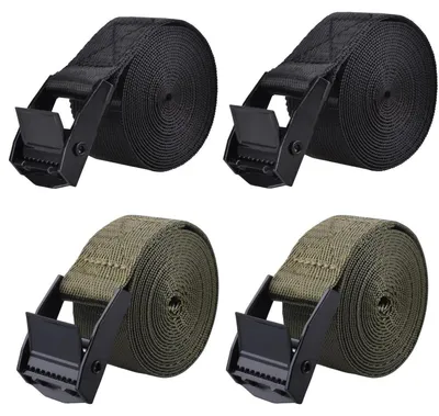 Image de Sangles de tension, capacité de charge de 200 kg, largeur de 25 mm, longueur de 3 mètres, lot de 4, couleur noire/verte