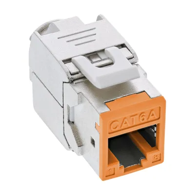 Produktbild von InLine Keystone RJ45 Buchse, geschirmt, Cat.6A, orange 8er Pack, Flach, Orange, RJ-45, LSA, Weiblich, Weiblich