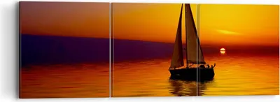 Produktbild von Bild auf Leinwand - Leinwandbild - Boot Sonnenuntergang Landschaft - 90x30cm - Wand Bild - Wanddeko - Leinwanddruck - Bilder - Kunstdruck - Wanddekoration - Leinwand bilder - Wandkunst - CA90x30-0106