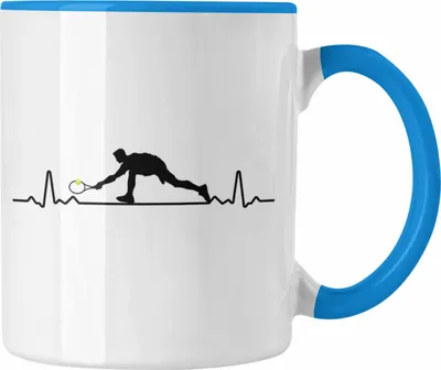 Produktbild von Trendation - Tennis Herzschlag Geschenk Trainer Coach Tennisspieler Geschenkidee Kaffeetasse (Blau)