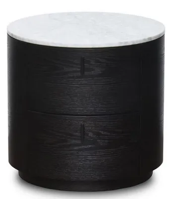 Produktbild von Casa Padrino Luxus Beistelltisch Schwarz / Weiß Ø 48 x H. 46 cm - Runder Holz Tisch mit Marmorplatte und 2 Schubladen
