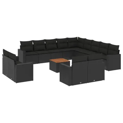 Produktbild von vidaXL 14-tlg. Garten-Sofagarnitur mit Kissen Schwarz Poly Rattan