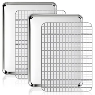 Produktbild von Backblech Set Edelstahl mit Abkühlgitter, 2 Bleche & 2 Gitter, 40,5 x 30,5 x 2,5 cm