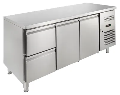 Produktbild von GastroHero Kühltisch Edelstahl GN 1/1 2 Türen 2 Schubladen Umluftkühlung -2 °C bis +8 °C 230 V Profi Gastronomie 1800x700x850 mm