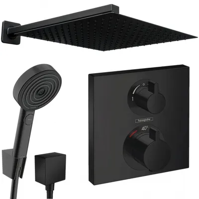 Produktbild von Hansgrohe und Jowi Unterputz Duschsystem Ecostat Square Thermostat, Schwarz, Duscharmatur mit Kopfbrause, OHNE iBox