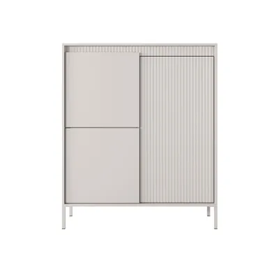 Produktbild von Hohe Kommode SENSO 3D – Beige, Riffeloptik, Push-to-Open, Metallfüße