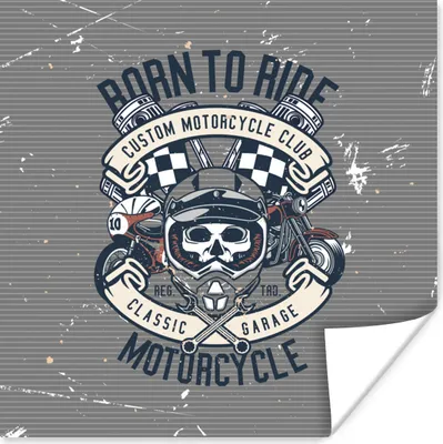 Produktbild von MuchoWow® Poster Mancave - Motor - Flagge - Schädel - Retro 50x50 cm - Wohnzimmerdekoration