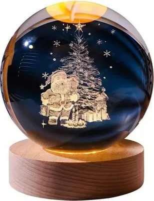 Obrázek produktu pro Lampička křišťalová koule 3D - Santa a vánoční stromeček.