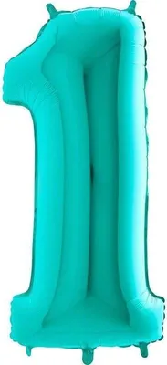Zdjęcie produktu dla Balon Foliowy Cyfra 1 Tiffany, Miętowy - 102 cm Grabo