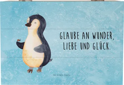 Produktbild von Mr. & Mrs. Panda Geschenkbox Pinguin Marienkäfer 22 x 15 cm - Eisblau - Geschenk, Aufmerksam, Liebe, schmuckbox, Kleine Wunder, geschenkkiste, Holzbox, Freude, Kiste
