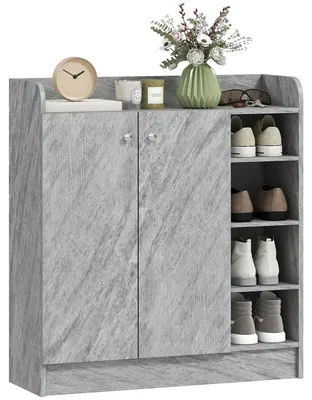 Immagine prodotto di HOMCOM Scarpiera Moderna in Legno con 4 Ripiani Aperti e Armadietto per 12 Paia,, 83x30x90 cm, Grigio Cemento