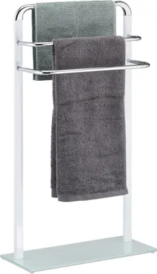 Immagine prodotto di Portasciugamani Relaxdays, portasciugamani da bagno in metallo cromato, L 80 x P 45 x A 20 cm, portasciugamani a 3 bracci, bianco/argento