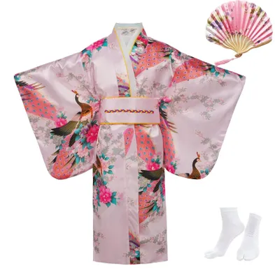 Produktbild von Omgoods – Vintage Kimono für Mädchen in Rosa mit Blumenmuster