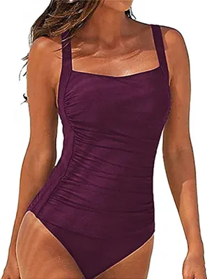 Produktbild von Damen Einfarbig Badeanzug Figurformende Verstellbarer Schultergurt Badeanzüge Rückenfrei Einteiliger Bademode Bauchweg Push Up Strandbikini Badebekleidung Schwimmanzug