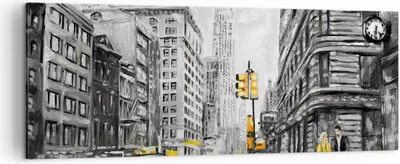 Produktbild von Bild auf Leinwand - Leinwandbild - Stadt Taxi Wolkenkratzer Illustration - 140x50cm - Wand Bild - Wanddeko - Leinwanddruck - Bilder - Kunstdruck - Leinwand bilder - Wandkunst - AB140x50-3148