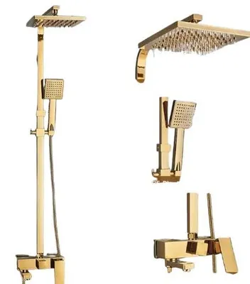 Immagine prodotto di Sistema di rubinetteria per doccia, soffione a pioggia, modello da parete, ORO