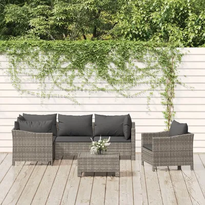 Produktbild von 6-tlg. Garten-Lounge-Set mit Kissen Grau Poly Rattan , Gartenmöbel-Sets Design 2024