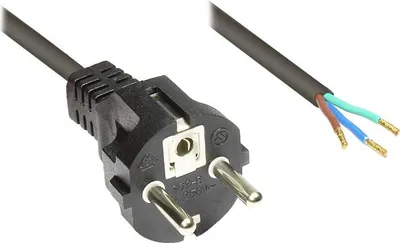 Produktbild von Netzkabel Schutzkontakt-Stecker gerade abisolierte Enden, schwarz, 2m, Good Connections®
