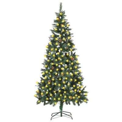 Produktbild von The Living Store Weihnachtsbaum Gefrostet mit Beleuchtung & Zapfen 210 cm