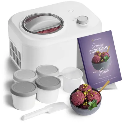 Produktbild von SPRINGLANE Eismaschine Eni 1 L mit selbstkühlendem Kompressor 100 W, Eiscremebereiter mit entnehmbarem Eisbehälter inkl. Eisbehälter für Speiseeis grau 4er-Set 400 ml