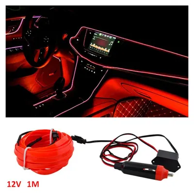 Image de Bande d'éclairage intérieur à LED pour le tableau de bord, lumière rouge, 12 V, 1 m, éclairage d'ambiance